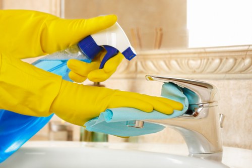 Careful cleaning of hard-to-reach windows on a Bromley property