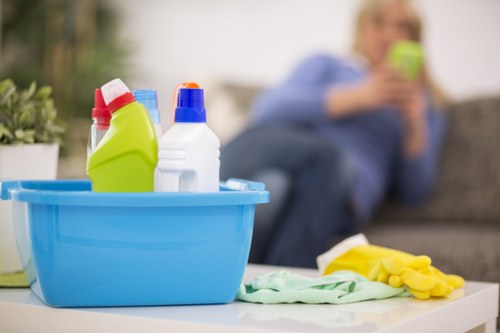 Professional cleaner tidying a Bromley family kitchen